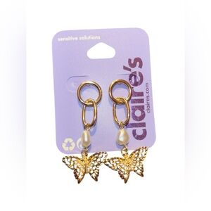 NWT Claire's (Sensitive Solutions) Gold Butterfly Drop Earrings